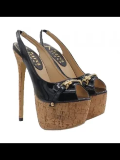 Sexy stiletto heel sandals 17.5 CM BLACK - WITH JEWEL