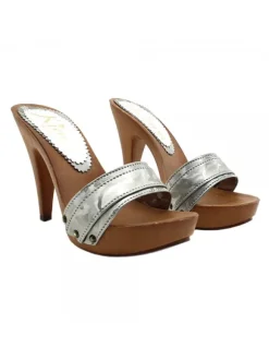 SILVER CAMOUFLAGE CLOGS HEEL 11