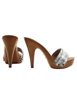 SILVER CAMOUFLAGE CLOGS HEEL 11