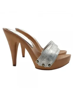 SILVER CAMOUFLAGE CLOGS HEEL 11