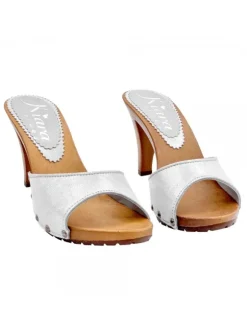 SILVER CLOGS GLITTER LEATHER WITH HEEL 9