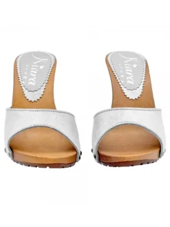 SILVER CLOGS GLITTER LEATHER WITH HEEL 9