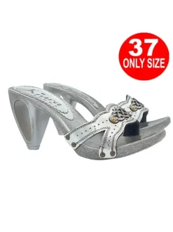 SILVER CLOGS WITH PERFORATED HEEL - size 37