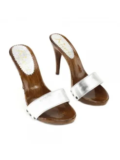 SILVER LEATHER CLOGS