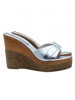 SILVER WEDGES IN LEATHER WITH HEEL 11