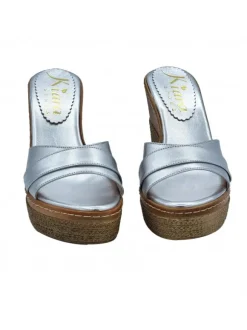 SILVER WEDGES IN LEATHER WITH HEEL 11