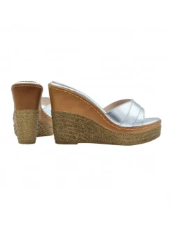 SILVER WEDGES IN LEATHER WITH HEEL 11