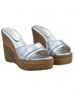 SILVER WEDGES IN LEATHER WITH HEEL 11