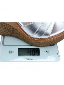 SILVER WEDGES IN LEATHER WITH HEEL 11