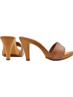 Simple clogs with double band in brown leather