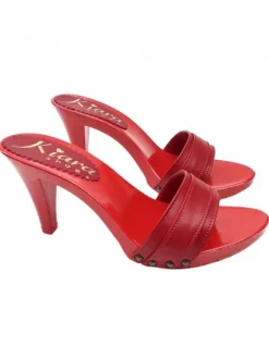 TOTAL RED LEATHER HEEL CLOGS 9