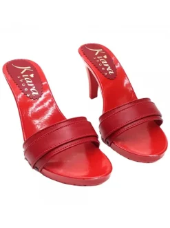 TOTAL RED LEATHER HEEL CLOGS 9