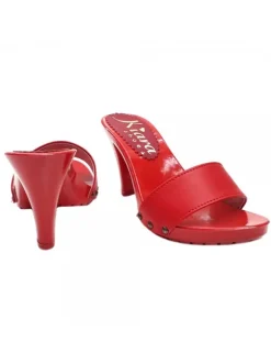 TOTAL RED LEATHER HEEL CLOGS