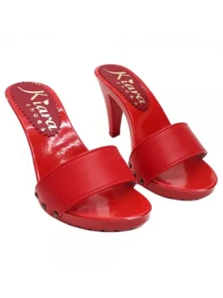 TOTAL RED LEATHER HEEL CLOGS