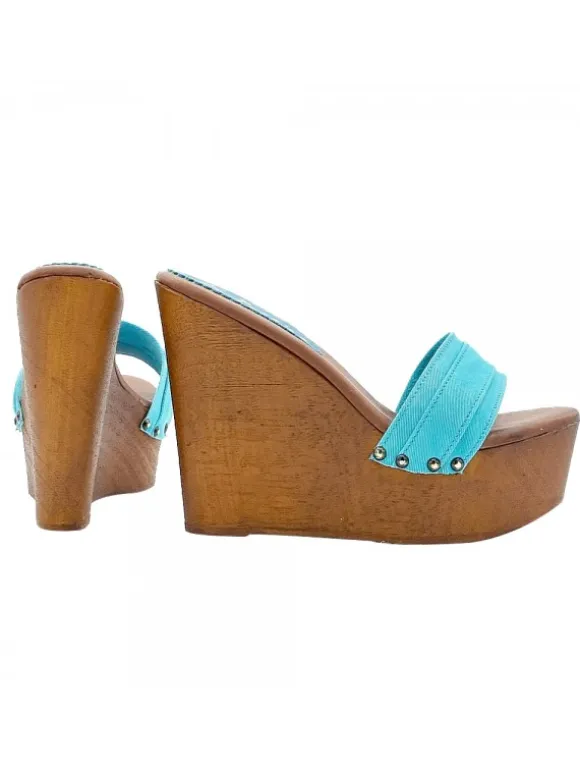 TURQUOISE WEDGES WITH HEEL 13 CM