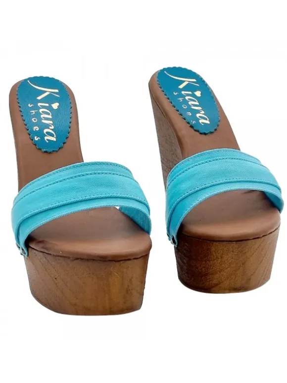 TURQUOISE WEDGES WITH HEEL 13 CM