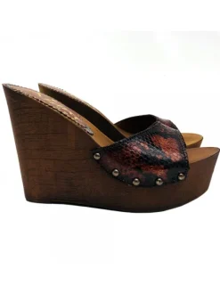 WEDGE CLOGS IN HAZEL PYTHON LEATHER
