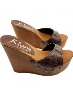 WEDGE CLOGS IN PYTHON LEATHER