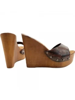 WEDGE CLOGS IN PYTHON LEATHER