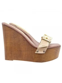 WEDGE WITH BEIGE BAND IN PATENT LEATHER AND HIGH HEEL
