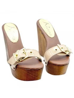 WEDGE WITH BEIGE BAND IN PATENT LEATHER AND HIGH HEEL