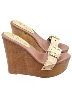 WEDGE WITH BEIGE BAND IN PATENT LEATHER AND HIGH HEEL