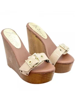 WEDGE WITH BEIGE BAND IN PATENT LEATHER AND HIGH HEEL