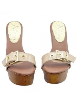WEDGE WITH BEIGE BAND IN PATENT LEATHER AND HIGH HEEL