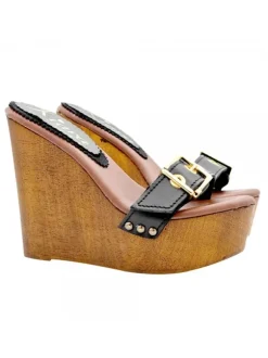 WEDGE WITH BLACK LEATHER BAND AND HIGH HEEL