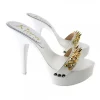 WHITE CLOG HEEL GOLDEN STUDS