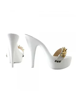 WHITE CLOG HEEL GOLDEN STUDS