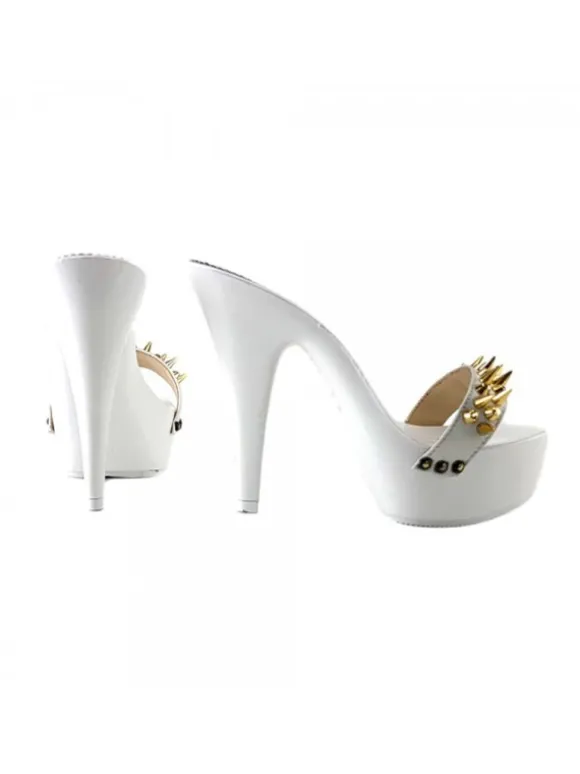 WHITE CLOG HEEL GOLDEN STUDS