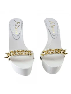 WHITE CLOG HEEL GOLDEN STUDS