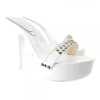 WHITE CLOG SILVER STUDS HEEL 13