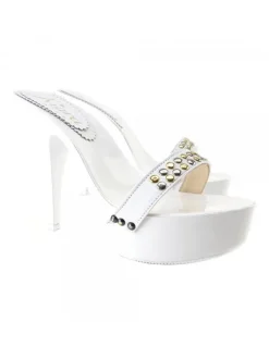 WHITE CLOG SILVER STUDS HEEL 13