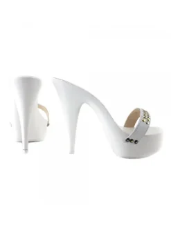 WHITE CLOG SILVER STUDS HEEL 13