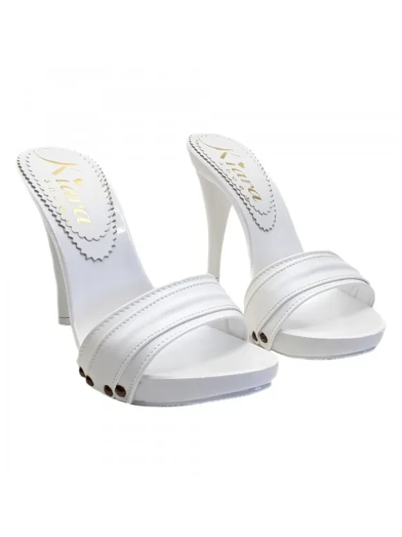 WHITE CLOGS IN LEATHER - KM7401 BIANCO