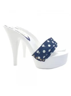WHITE CLOGS WITH BLUE POLKA DOT BAND