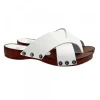 WHITE CLOGS WITH CROSSED LEATHER BANDS