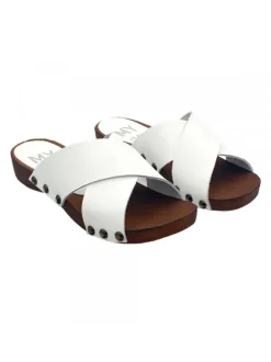 WHITE CLOGS WITH CROSSED LEATHER BANDS