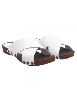 WHITE CLOGS WITH CROSSED LEATHER BANDS