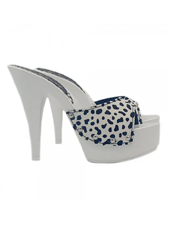 WHITE CLOGS WITH DALMATIAN EFFECT HEEL 13