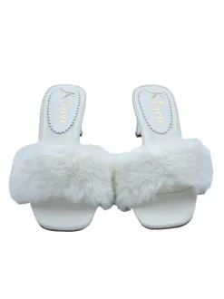 WHITE CLOGS WITH FUR AND TRANSPARENT HEEL