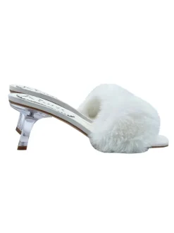 WHITE CLOGS WITH FUR AND TRANSPARENT HEEL