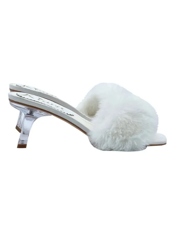 WHITE CLOGS WITH FUR AND TRANSPARENT HEEL