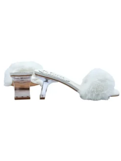 WHITE CLOGS WITH FUR AND TRANSPARENT HEEL