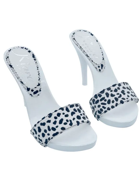 WHITE CLOGS WITH "DALMAT EFFECT" PRINT AND HIGH HEEL