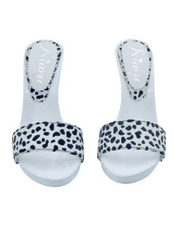WHITE CLOGS WITH "DALMAT EFFECT" PRINT AND HIGH HEEL