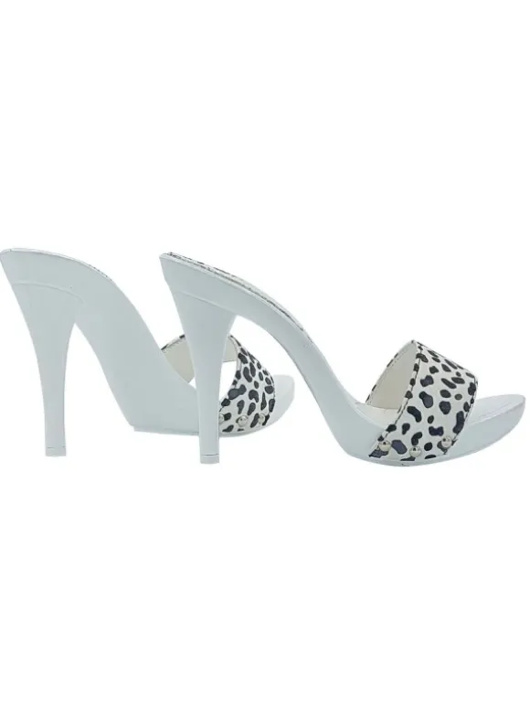 WHITE CLOGS WITH "DALMAT EFFECT" PRINT AND HIGH HEEL