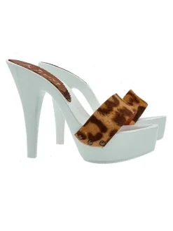 WHITE CLOGS WITH "LEOPARD EFFECT" BAND